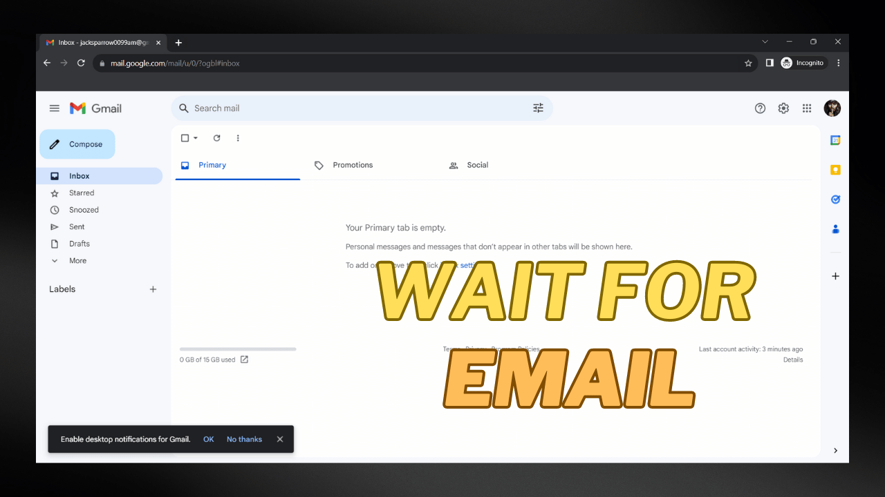 Wait For Confirmation Email