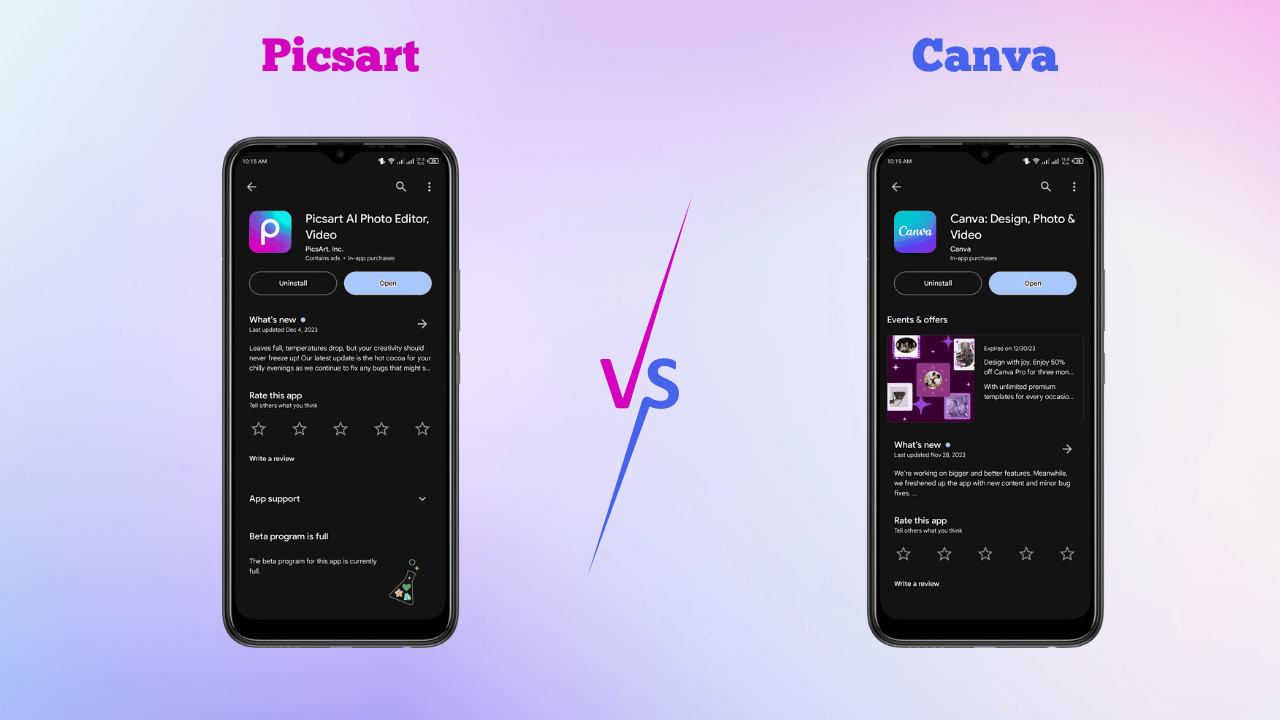 Picsart vs. Canva: Mobile App
