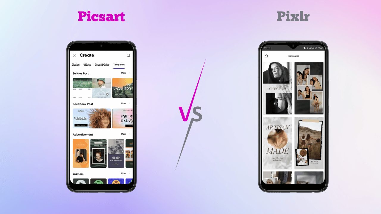 PicsArt vs. Pixlr: Templates